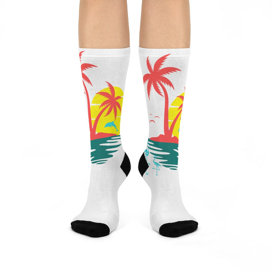 Palms Breezer 80's theme socks are perfect for this summer! These high quality, comfortable and durable socks come in a variety of color combinations to match any outfit. They're definitely a must-have for any 80's themed party